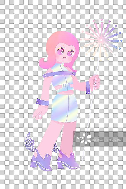 赛博朋克机器人科幻梦幻少女插画元素角色ip设计图片素材