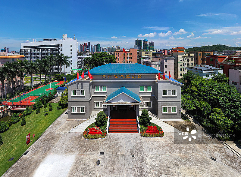 广东省深圳市坪山区东江纵队纪念馆曾生故居航拍图片素材
