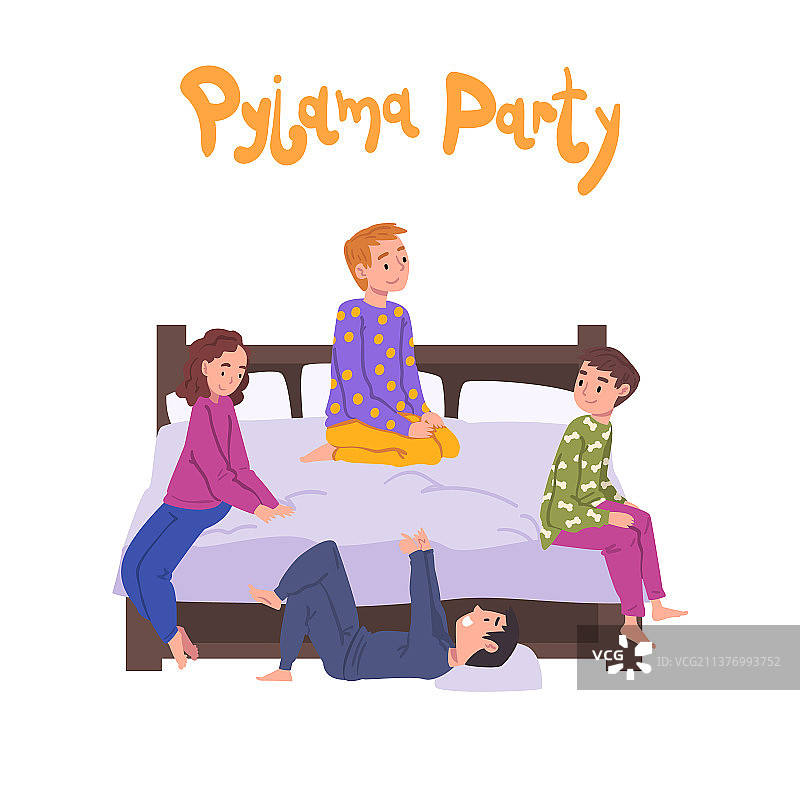 孩子们穿着睡衣在睡衣派对上玩耍图片素材