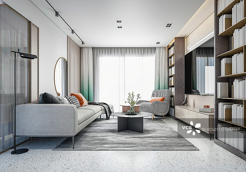 现代风格住宅内部客厅全景图片素材