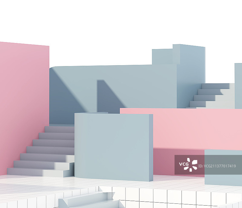 三维渲染户外几何建筑空间场景图片素材