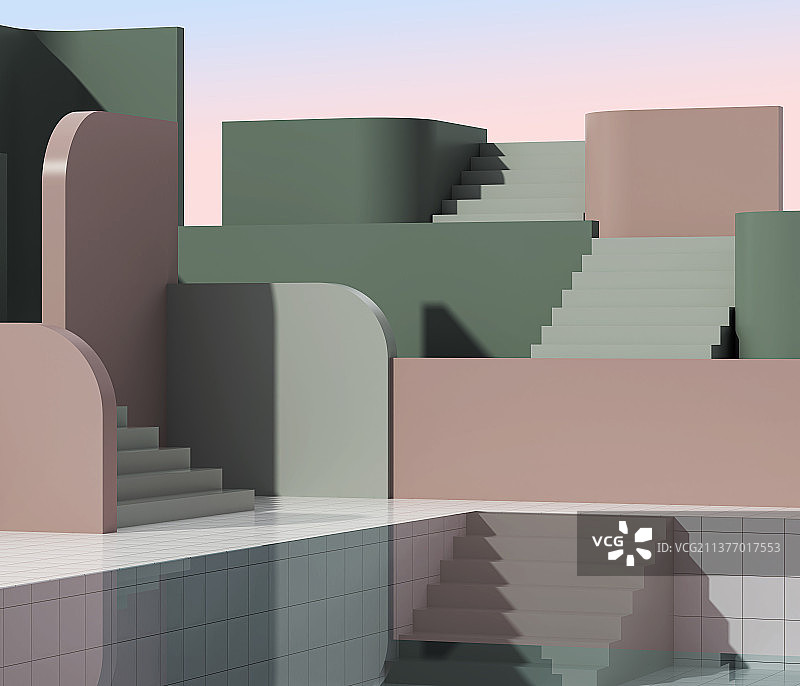 三维渲染户外几何建筑空间场景图片素材
