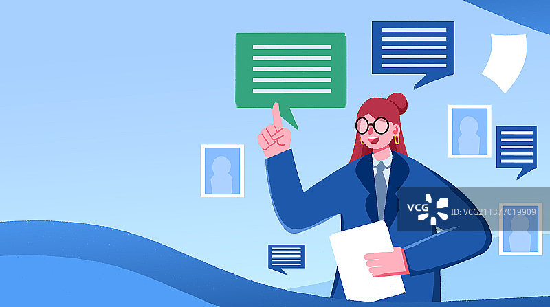 卡通手绘职场求职白领晋升闪屏海报插画图片素材