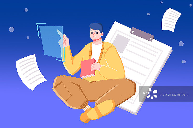 卡通手绘职场求职白领晋升闪屏海报插画图片素材