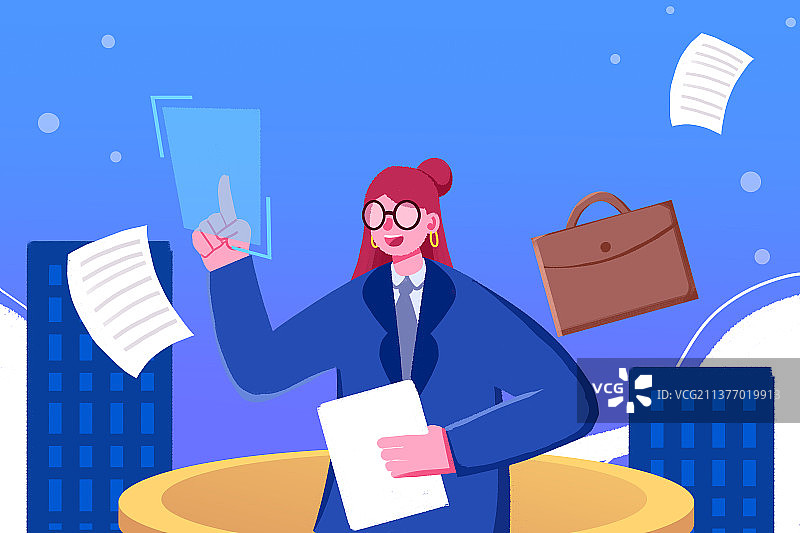 卡通手绘职场求职白领晋升闪屏海报插画图片素材