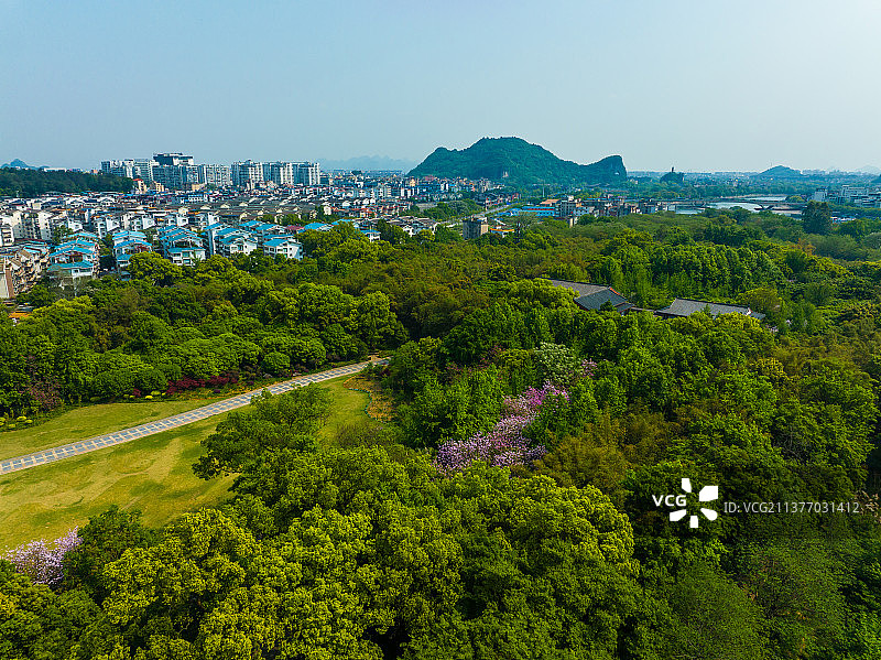 桂林訾洲公园航拍图片素材
