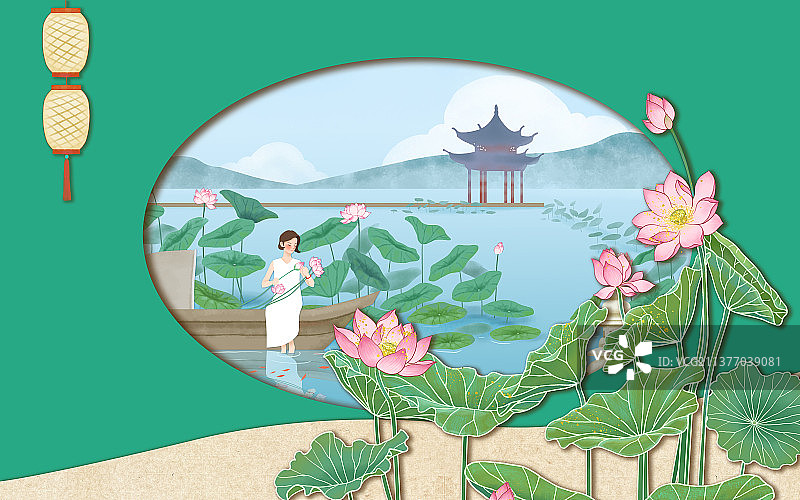 国风夏日节气荷花西湖风景图图片素材