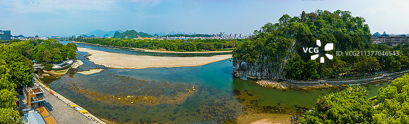 全景航拍桂林象鼻山公园漓江风光图片素材