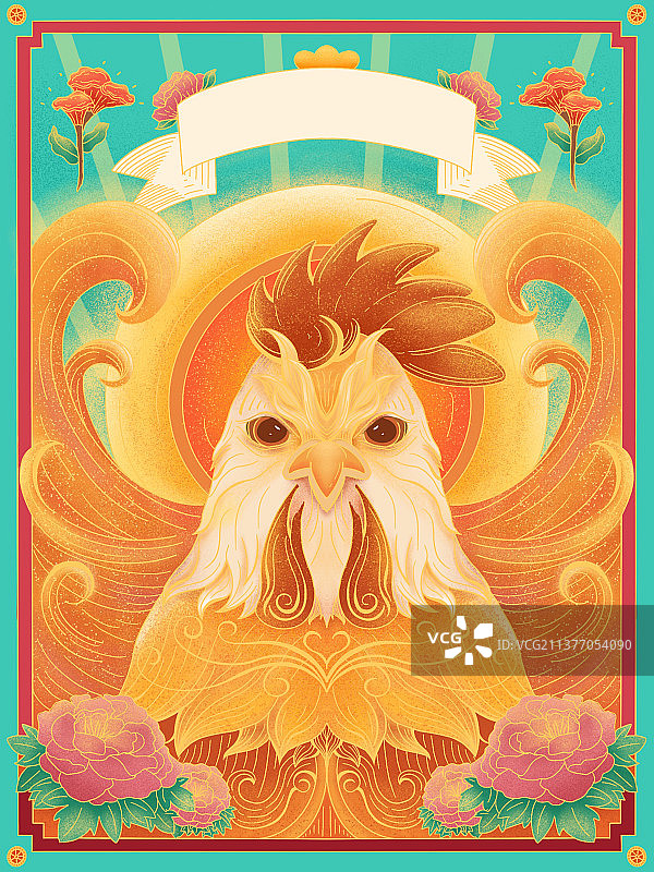 中国风插画-十二生肖-鸡图片素材