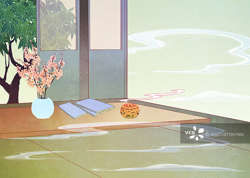 中国国风国潮新中式风景场景背景插画图片素材