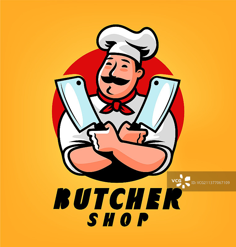 肉店标志，厨师持肉刀图片素材