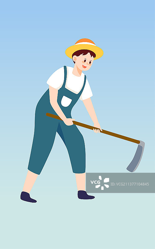 五一劳动节农民锄地插画乡村振兴农忙海报图片素材