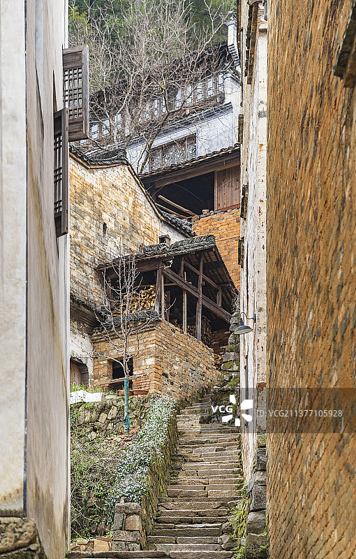 江西婺源篁岭景区的石板路图片素材