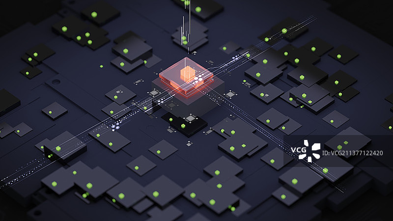 3D渲染电路板上的核心处理器图片素材