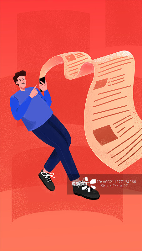 漂浮起来的人查询手机账单插图图片素材