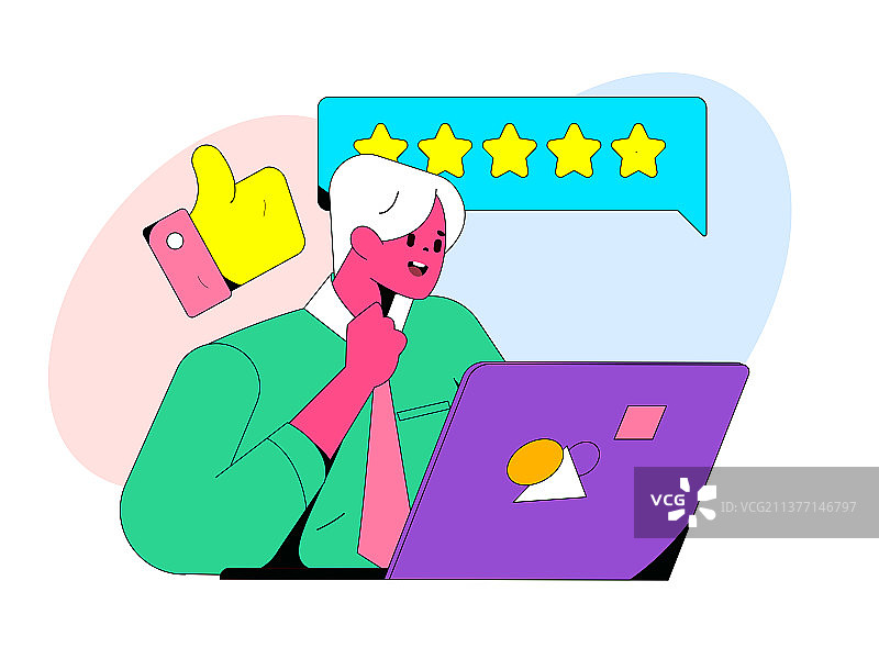 给好评的人物扁平矢量概念运营插画图片素材