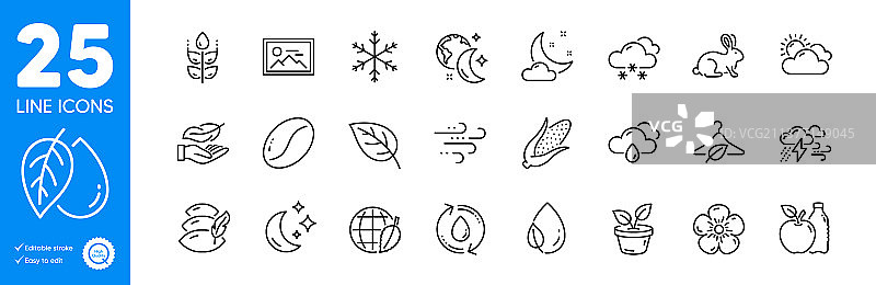 夜晚天气睡眠等轮廓图标集图片素材