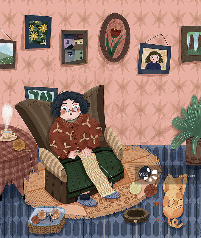 织毛衣复古儿童插画图片素材