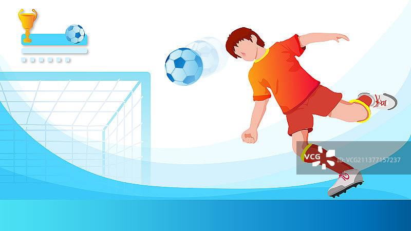 运动员用头顶球射入球门插画图片素材