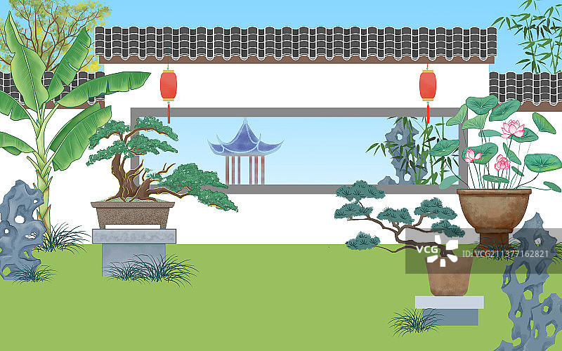 国风园林盆景风景图图片素材