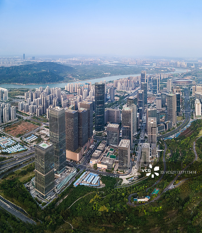 广西南宁良庆区五象总部基地航拍远景视角图片素材