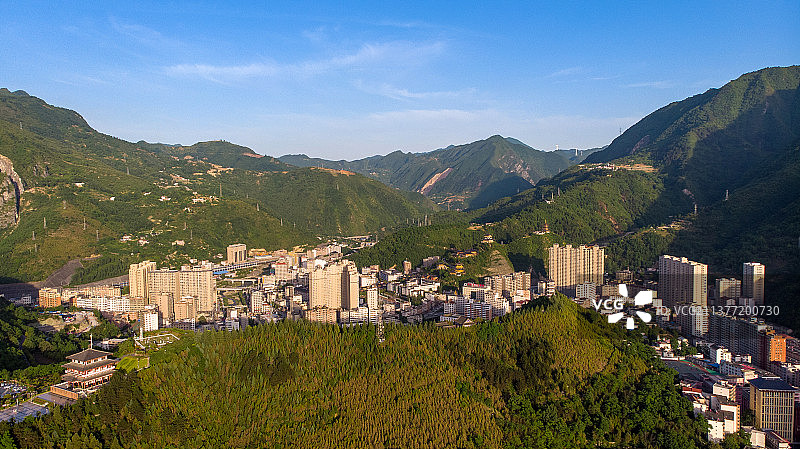 陕西商洛镇安城市景观航拍图片素材