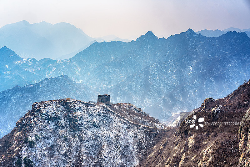 北京怀柔冬季青龙峡长城雪景图片素材