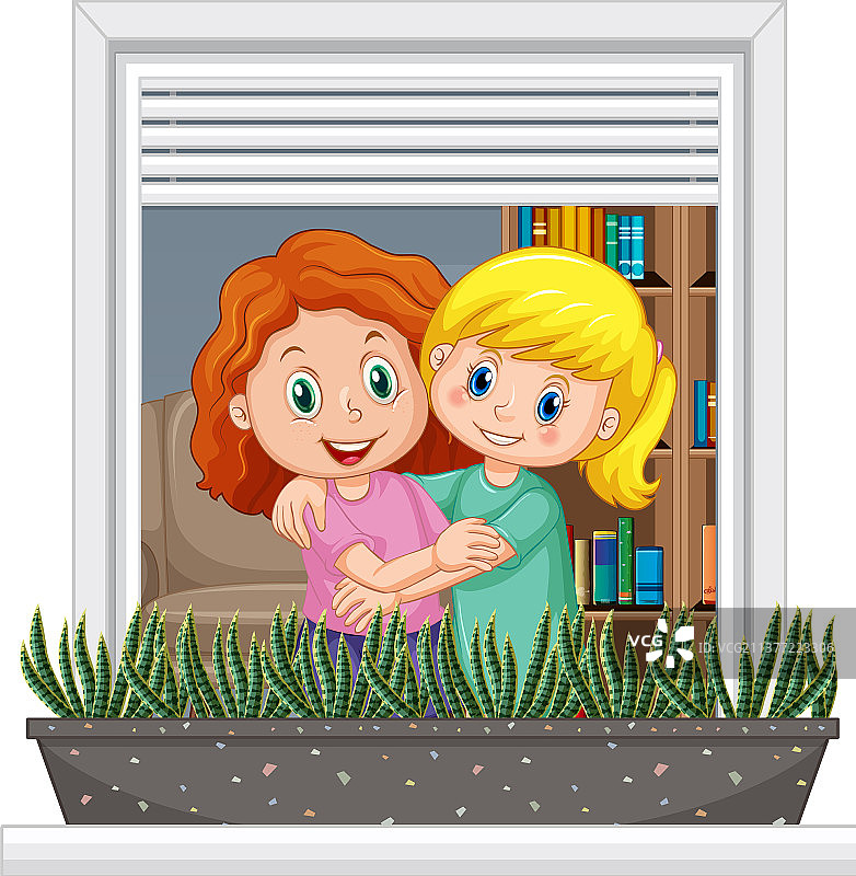 透过窗户看到的儿童卡通图片素材