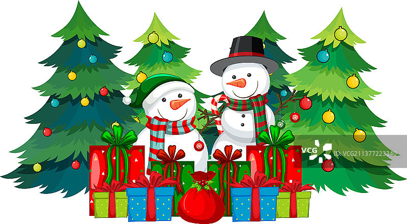 带有多个礼盒的圣诞节雪人图片素材