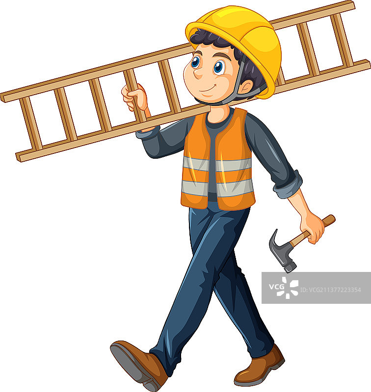 手持梯子的建筑工人图片素材