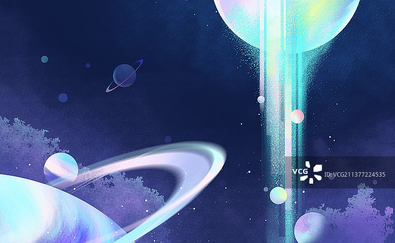 蓝紫色星球宇宙星云星沙梦幻插画图片素材