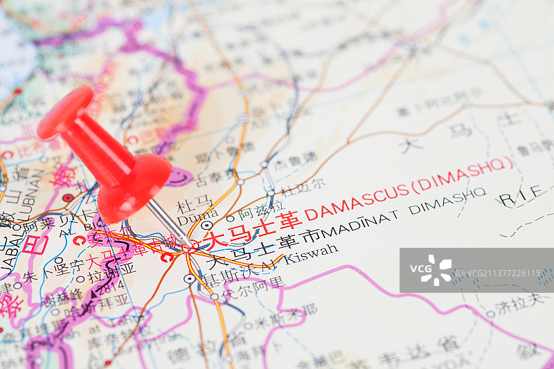叙利亚首都大马士革地理位置标注图片素材