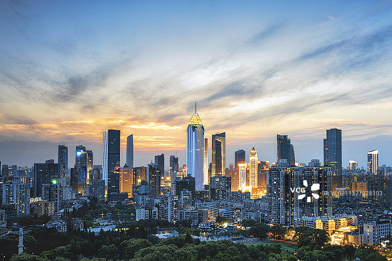 中国湖北武汉汉口西北湖CBD商业中心建筑夜景图片素材