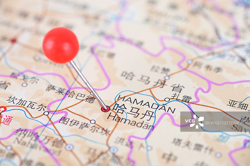 伊朗城市哈马丹在地图上的位置标注图片素材