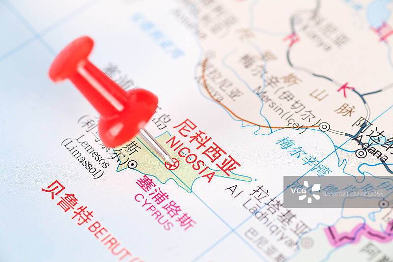 地图上标注的塞浦路斯首都尼科西亚图片素材