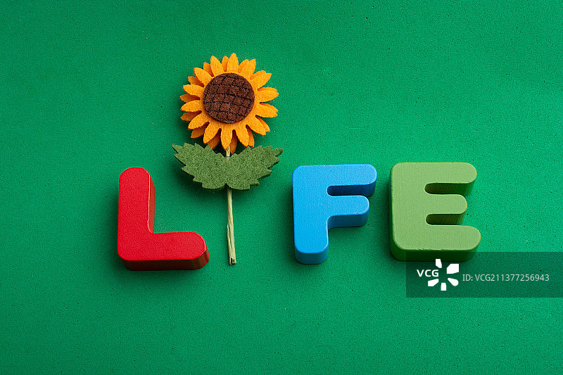 用假花拼出的“生活”字样图片素材