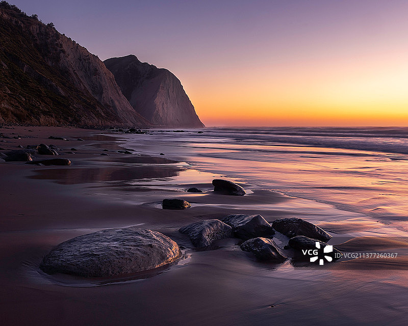 新西兰日落海滩风光图片素材