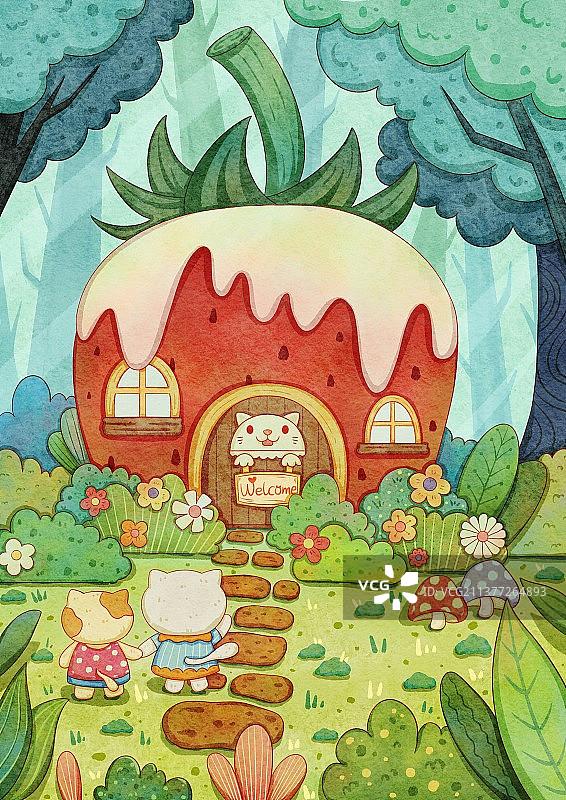 猫咪的草莓屋图片素材