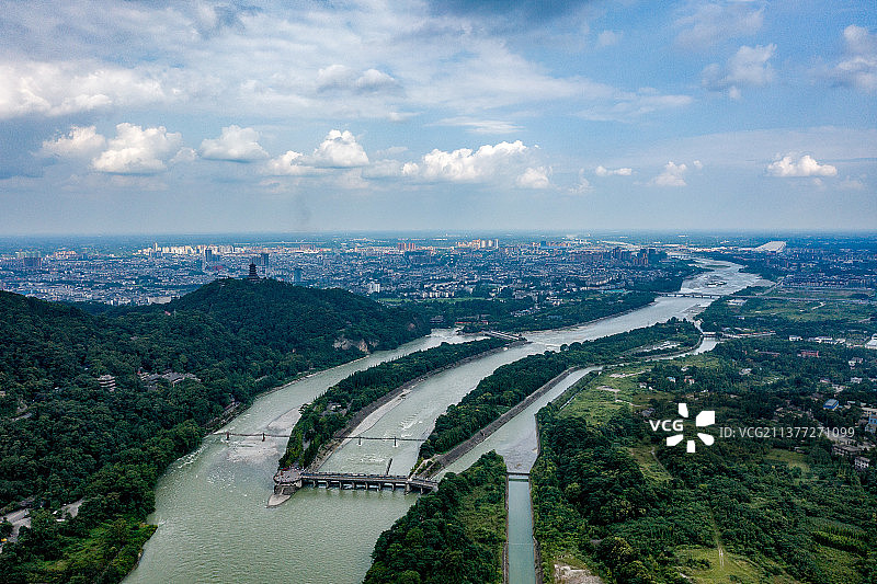 都江堰水利工程航拍图片素材