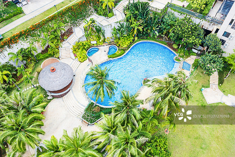 居住区社区游泳池航拍图片素材