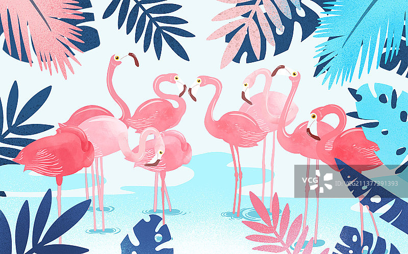 夏天立夏夏至火烈鸟和小女孩图片素材