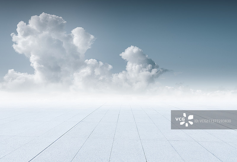 蓝天白云下的现代广场砖地图片素材