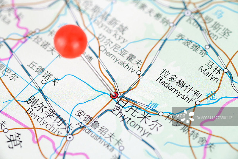 乌克兰城市日托米尔在地图上的位置标注图片素材