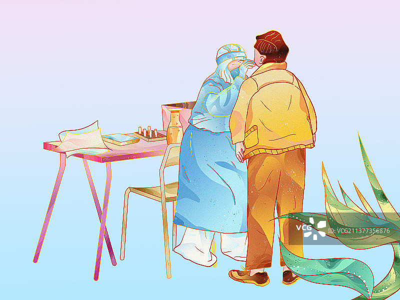 社区日常核酸检测健康监控排查工作国风插画图片素材