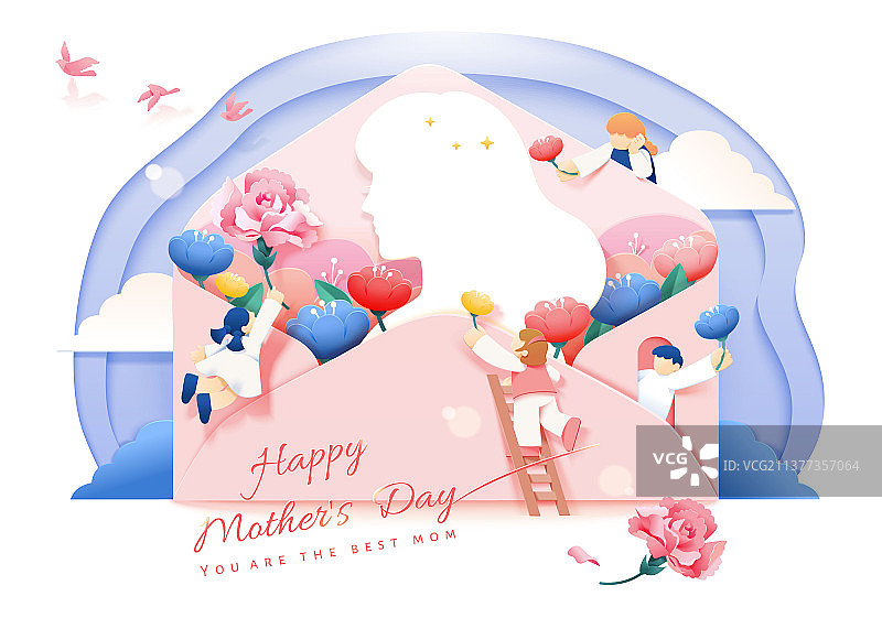 优雅纸雕风母亲节模板图片素材