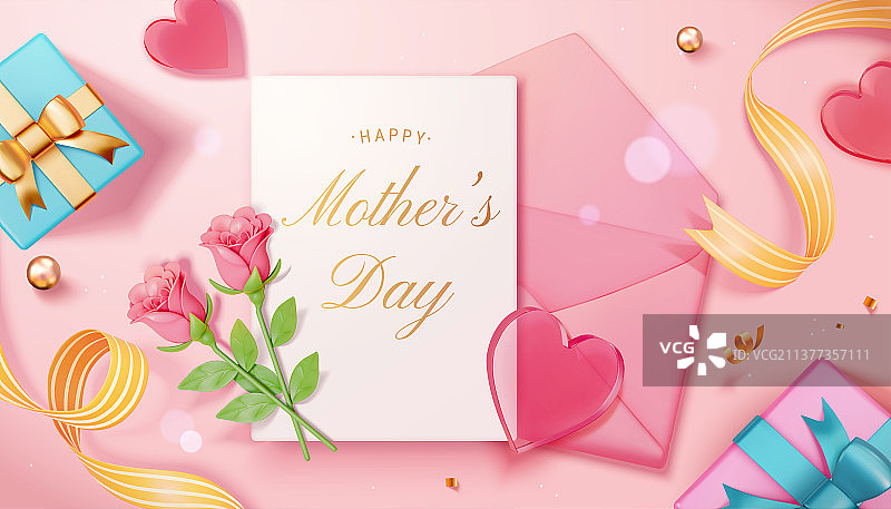 优雅母亲节祝贺信概念三维模板图片素材