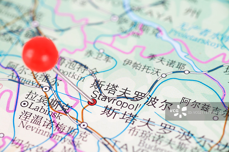 俄罗斯城市斯塔夫罗波尔在地图上的位置标注图片素材