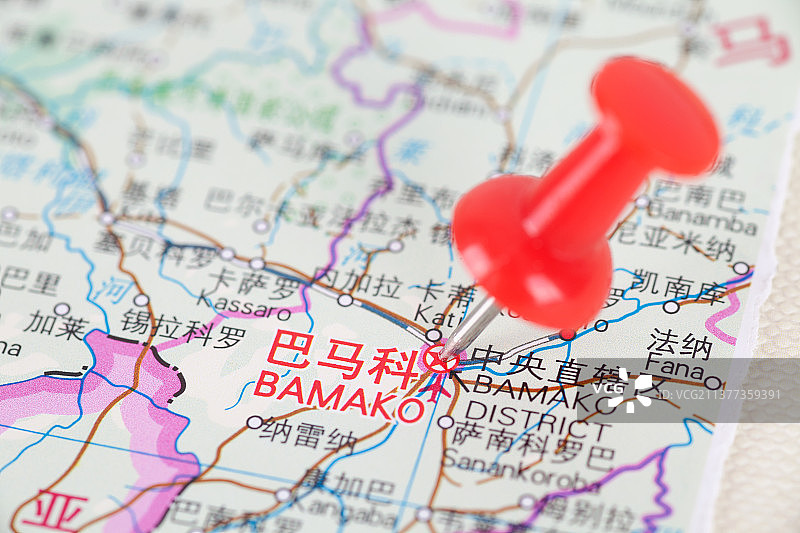 马里首都巴马科在地图上的位置标注图片素材