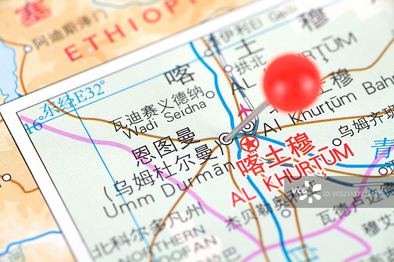 苏丹首都喀土穆在地图上的位置定位图片素材