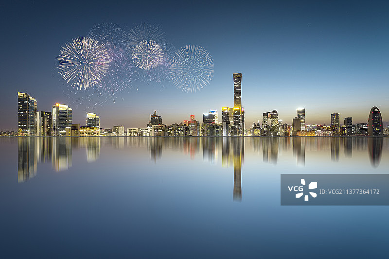 北京CBD夜景烟花图片素材